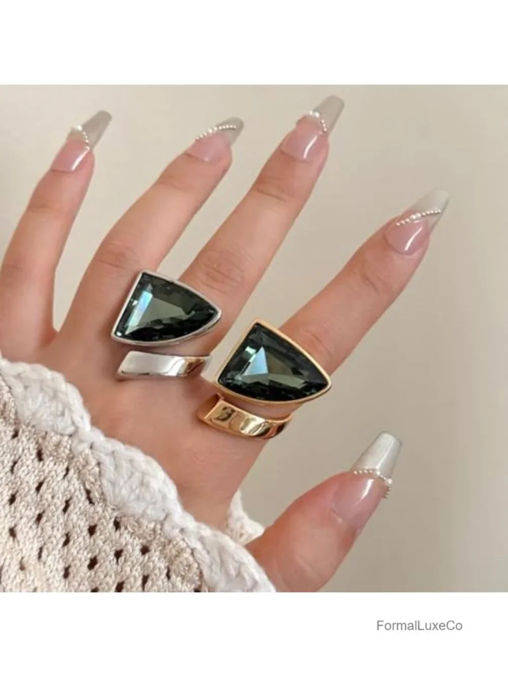 Geometric Triangle Chunky Statement Ring Austrian Crystal Cubic Zirconia